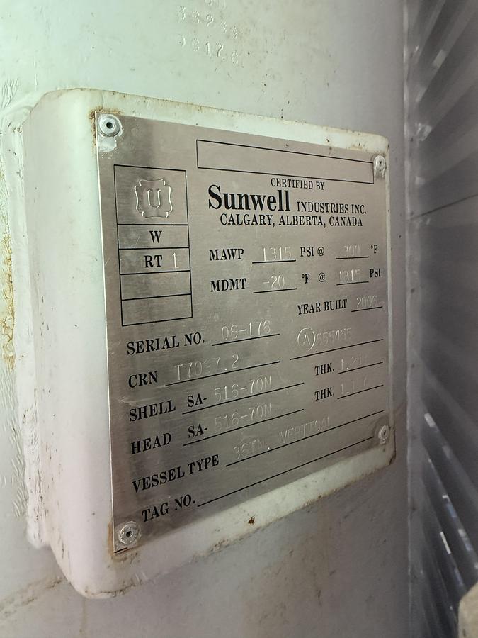 Used 36" 1315 PSI Vertical Sour Separator