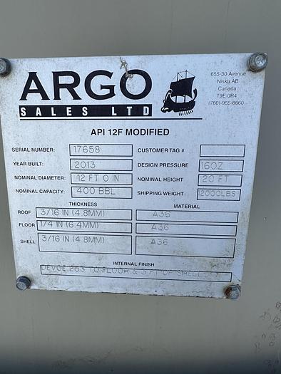 400 BBL Partially Internally Coated Tank