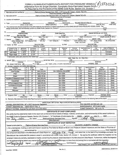 Used 60" x 20' 720 PSI Separator Package