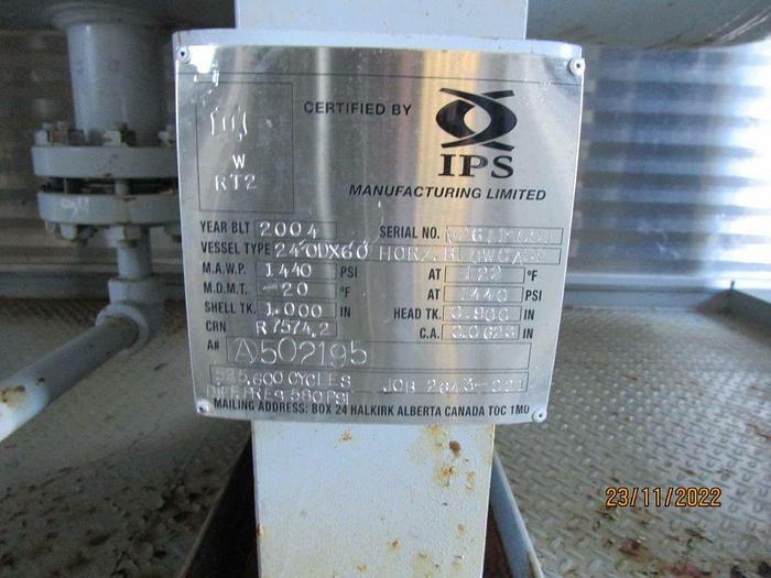 Used 54" x 16' 720 PSI Horizontal Sweet Separator c/w Blow Case