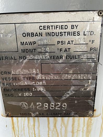 Used 16" 1440 PSI Vertical Separator Package w/Integral 100 Bbl Double Wall Fiberglass Tank