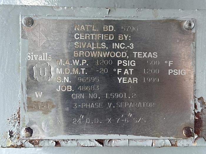 Used 24" x 7'6" 1200 PSI RECONDITIONED Sour Separator