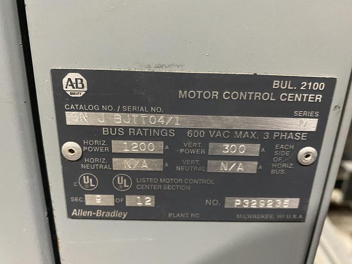 Used ALLEN BRADLEY CENTERLINE SERIES MCC SECTION