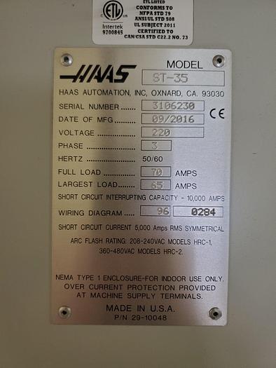 Used 2016 HAAS ST-35 CNC Turning Center