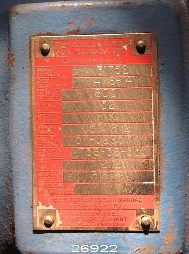 Used Goulds 3175 S Goulds 3175S, 14" Power End.  Mechanical Seal. #26922