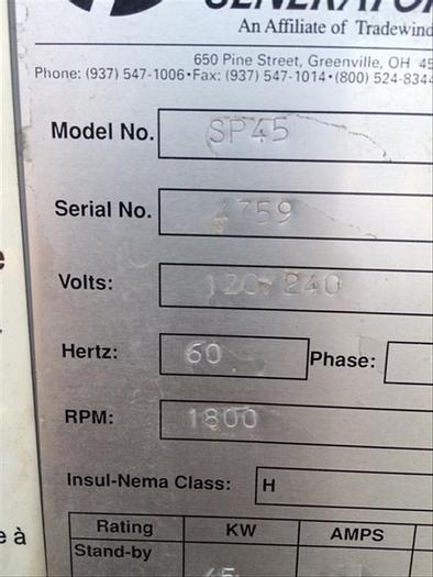 Used 0 Stateline SP 45KW Generator