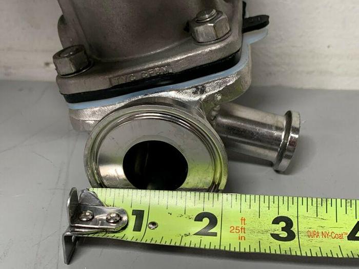 Used ITT Pure-Flo A209 Stainless Steel 3-Way Diaphragm Valve w/ 1" & 2" Sanitary Fits