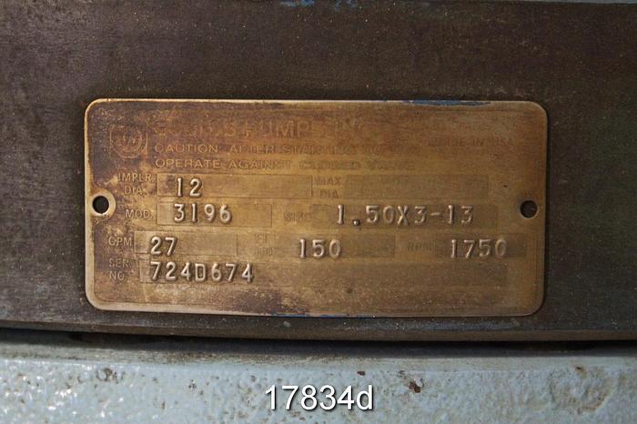 Used Goulds 3196 Pump, 1.5X3X13, Stainless Steel Casing, 12" Impeller Diameter #17834