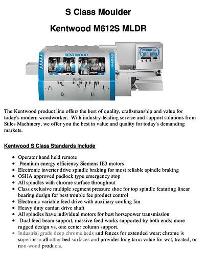 Used 2017 Kentwood M612S 12" Moulder