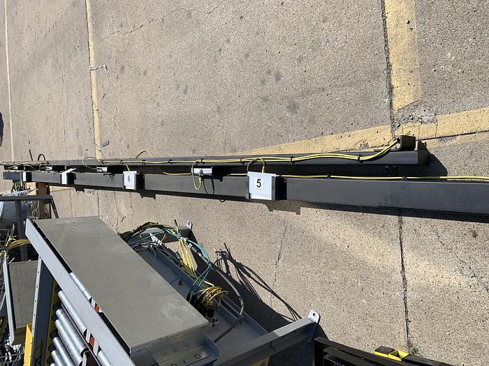 Used CONVEYOR SECTIONS, BALL, ROLLER, POWERED PLC CONTROLLED TRANSFER CONVEYOR,  SAFTEY FENCING