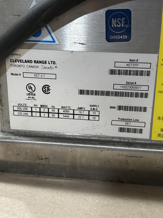 Used Cleveland Range KET3T 3 Gallon Table Top Electric Tilting Steam Kettle