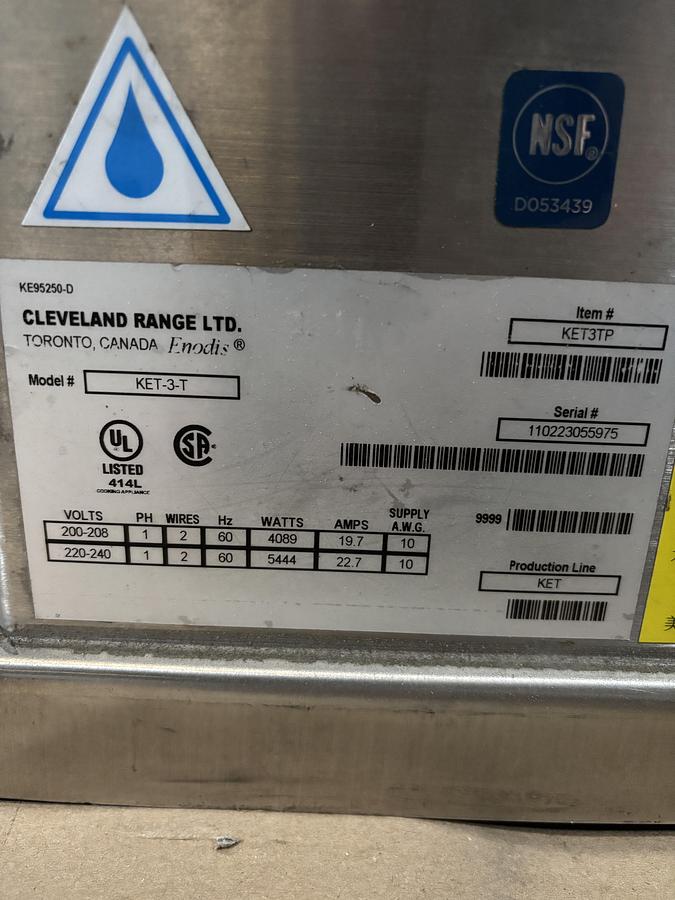 Used Cleveland Range KET3T 3 Gallon Table Top Electric Tilting Steam Kettle