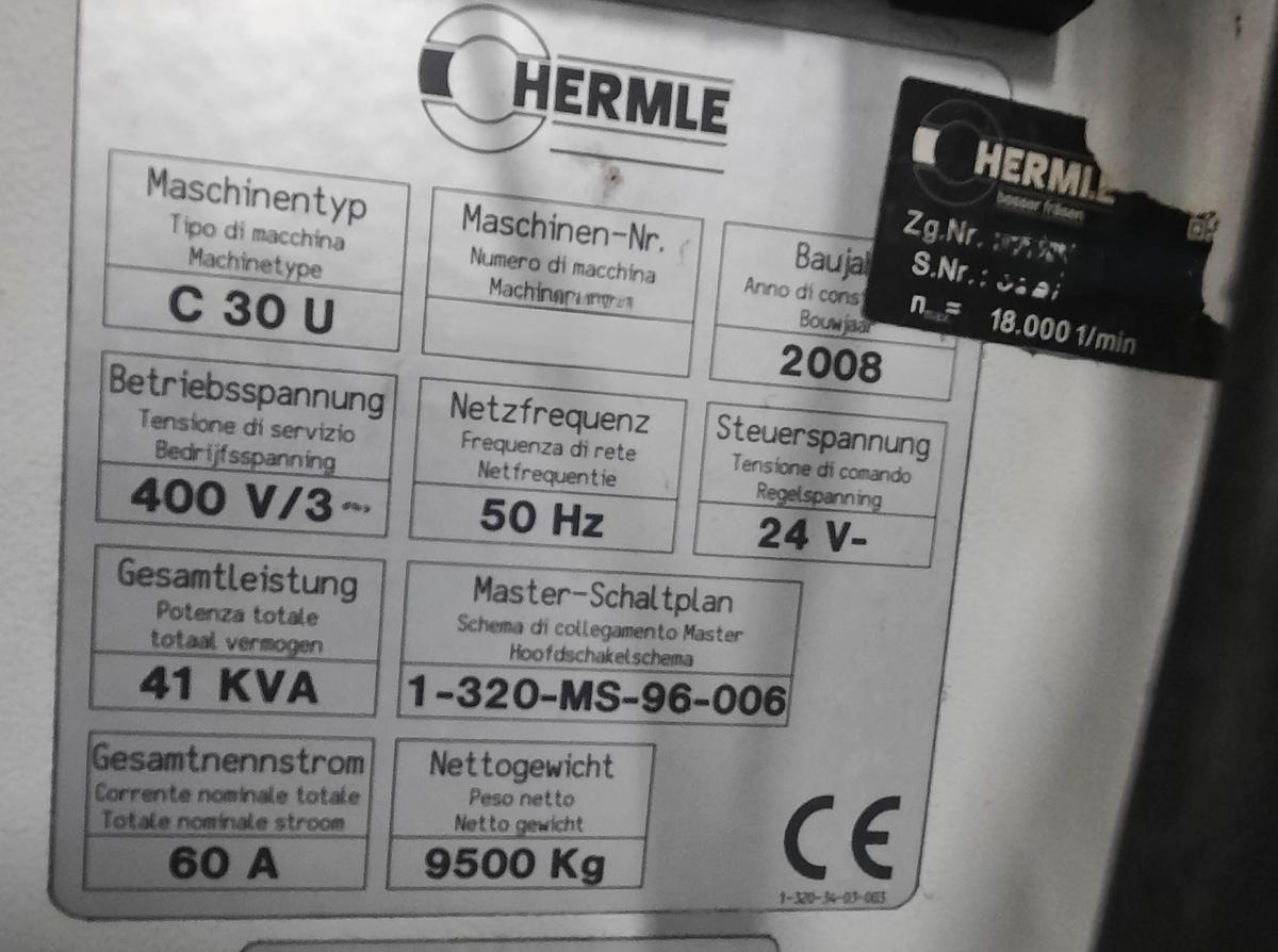 Used 2008 HERMLE C30U with ZM157 tool magazine
