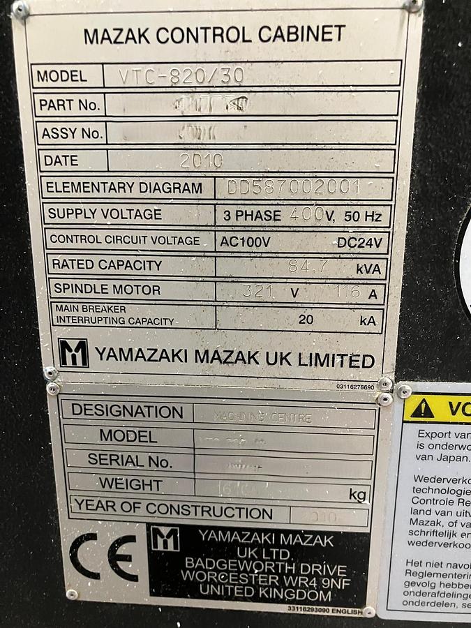 Used 2010 Mazak VTC820/30