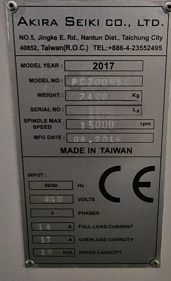 Used 2017 AKIRA SEIKI PC700 HSC