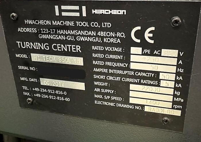 Used 2014 HWACHEON Hi-TECH 850L YMC