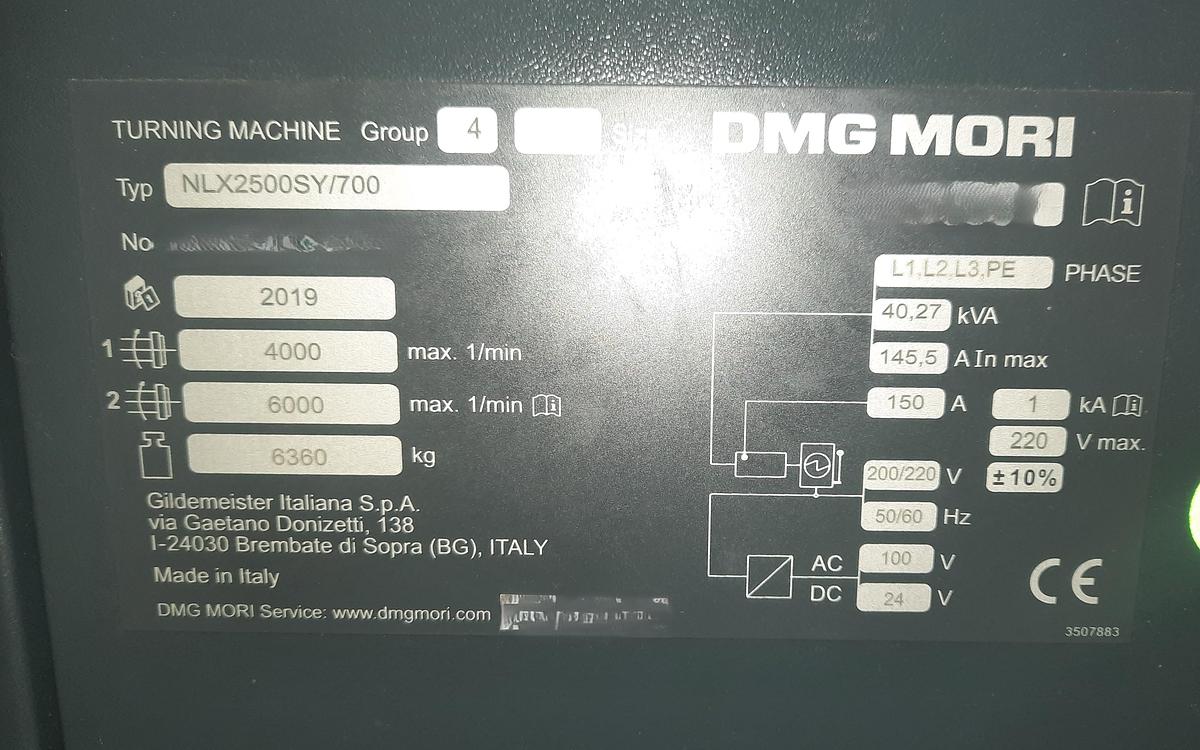 Used 2019 DMG MORI NLX 2500/700 SY