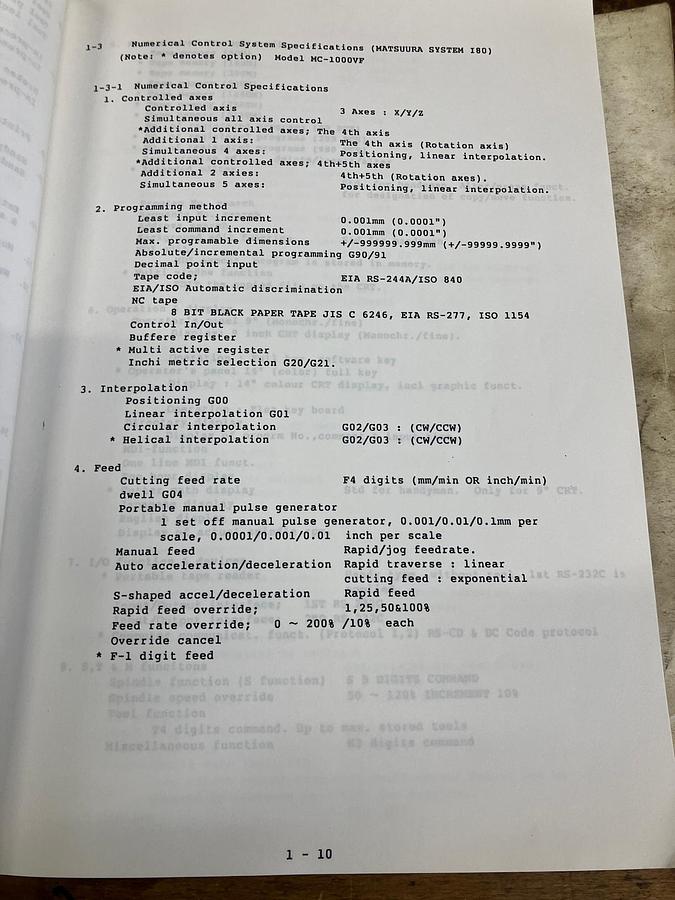 Used MATSUURA MC1000F