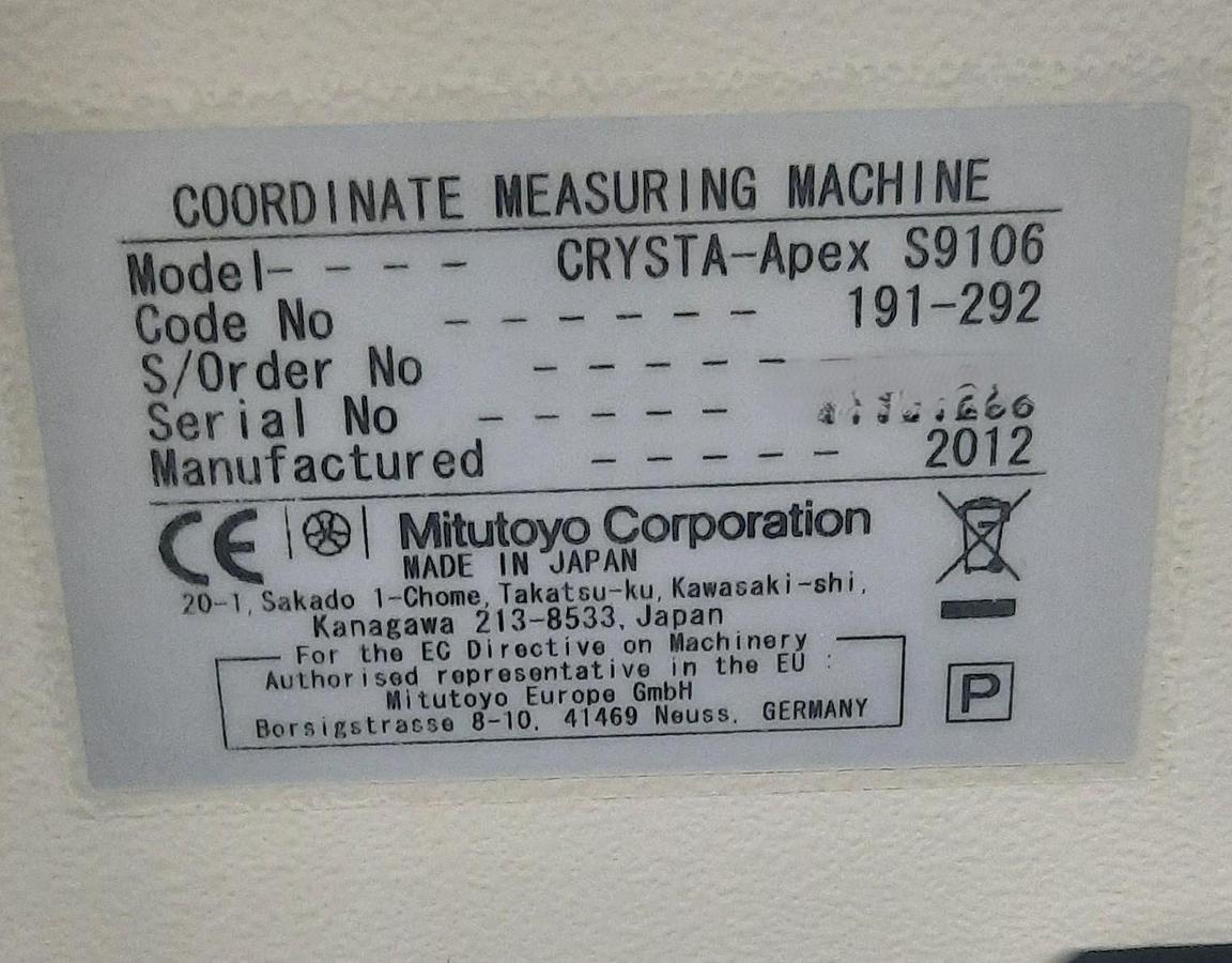 Used 2012 MITUTOYO Crysta Apex S-9106 CMM