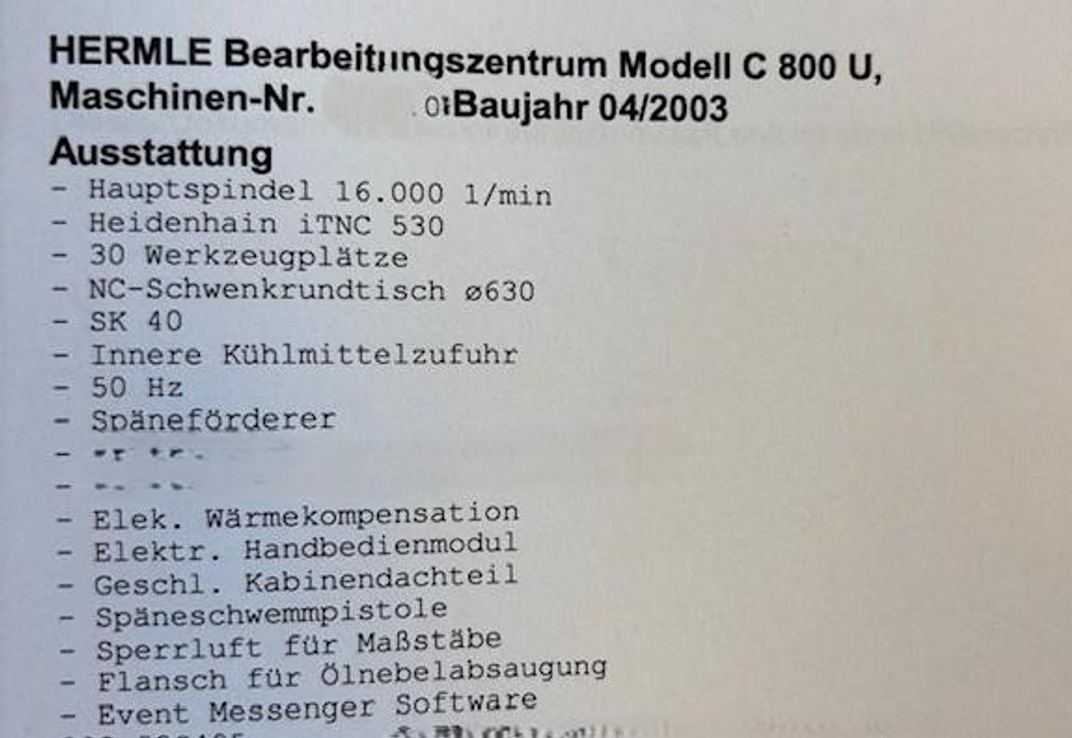 Used 2003 HERMLE C800U