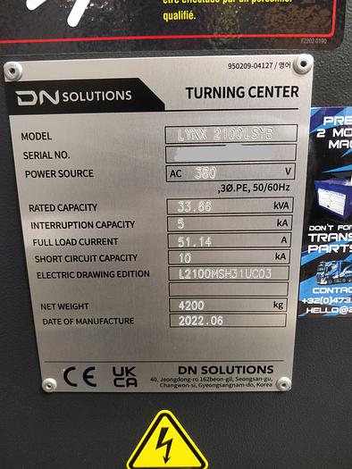 Used 2022 DN SOLUTIONS LYNX 2100 LSYB