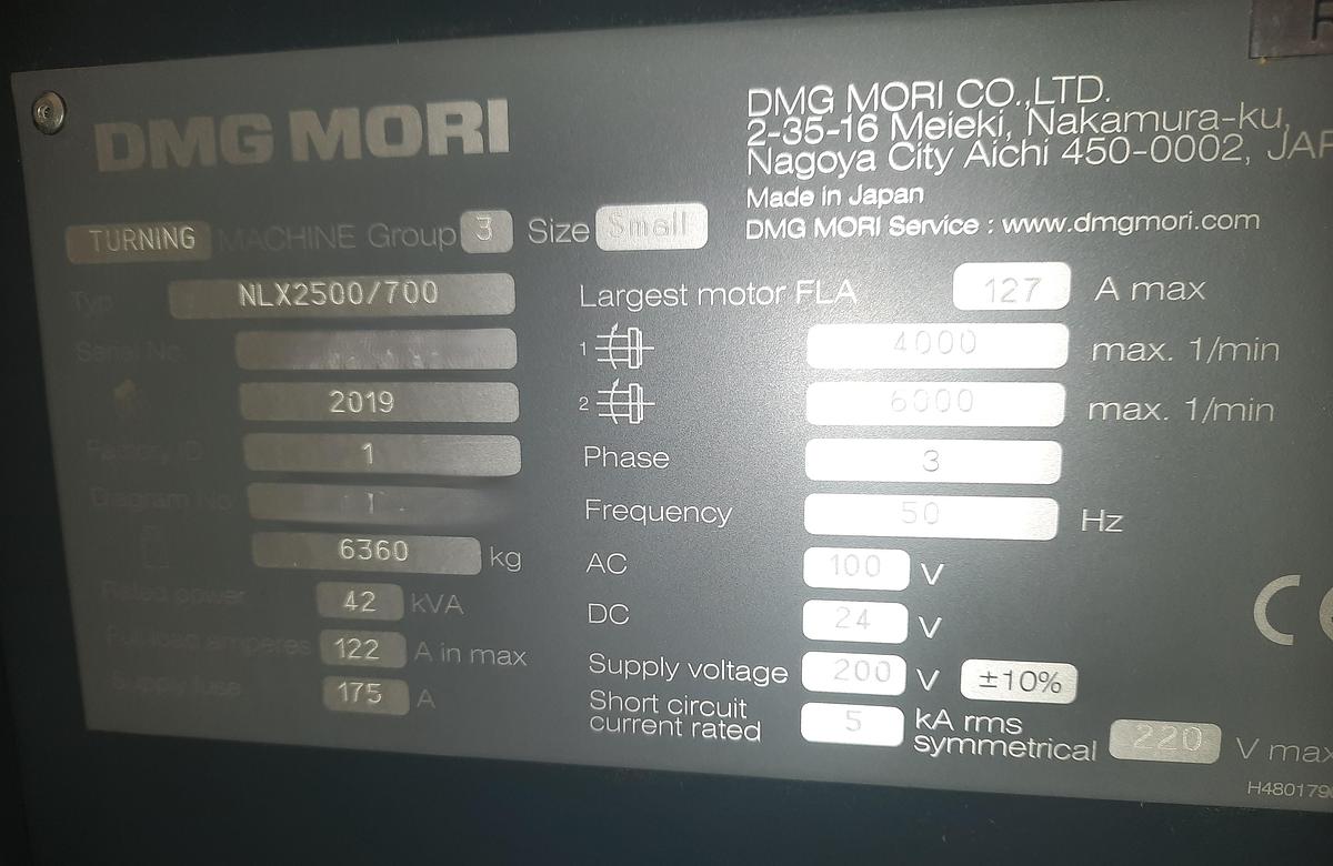 Used 2019 DMG MORI NLX 2500/700 SY