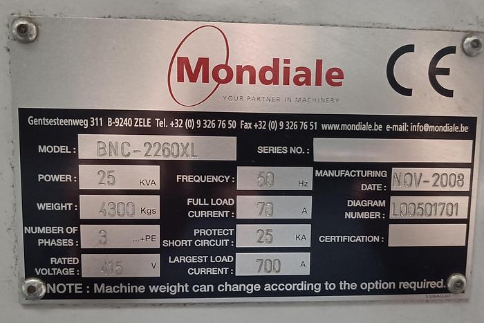 Used 2008 MONDIALE BNC 2260 XL