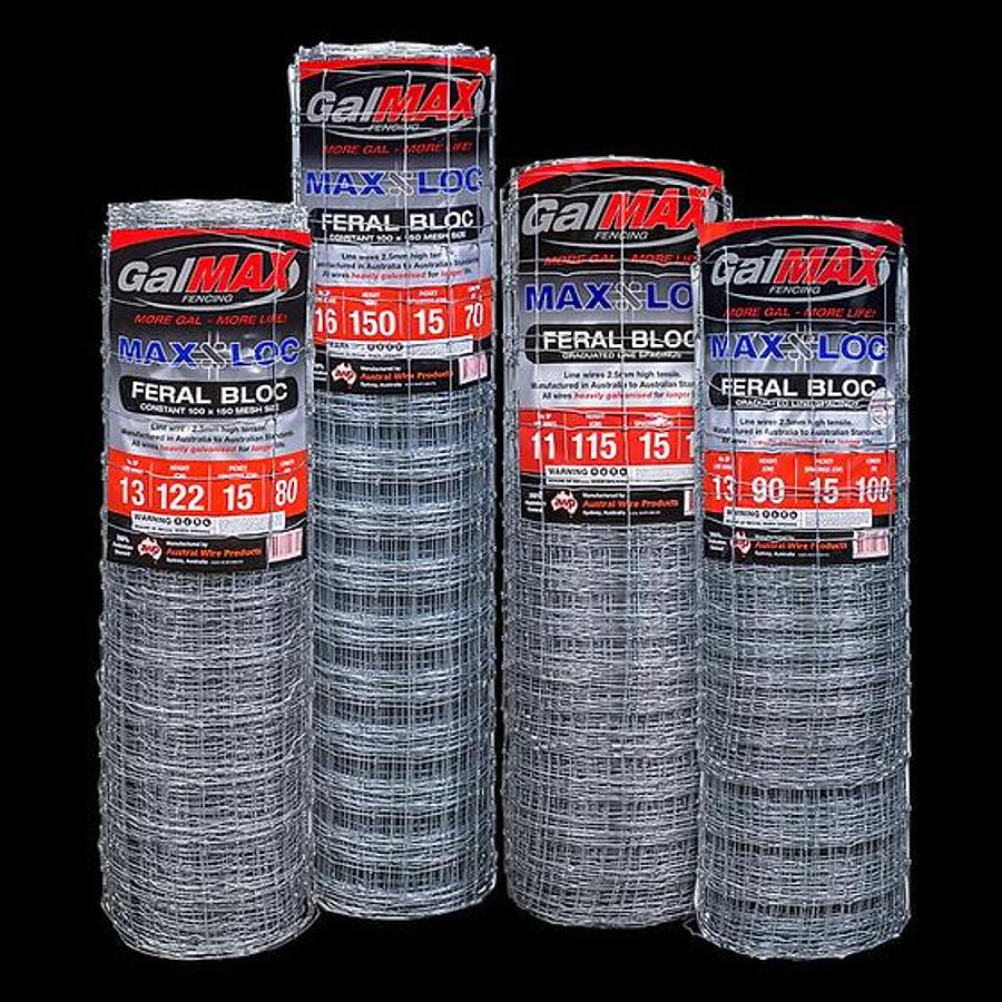 Used MAX-LOC FERAL BLOC Galmax 13 90 15 + Footer 100mtr Rollsrolls.  $345.00 + GST per roll