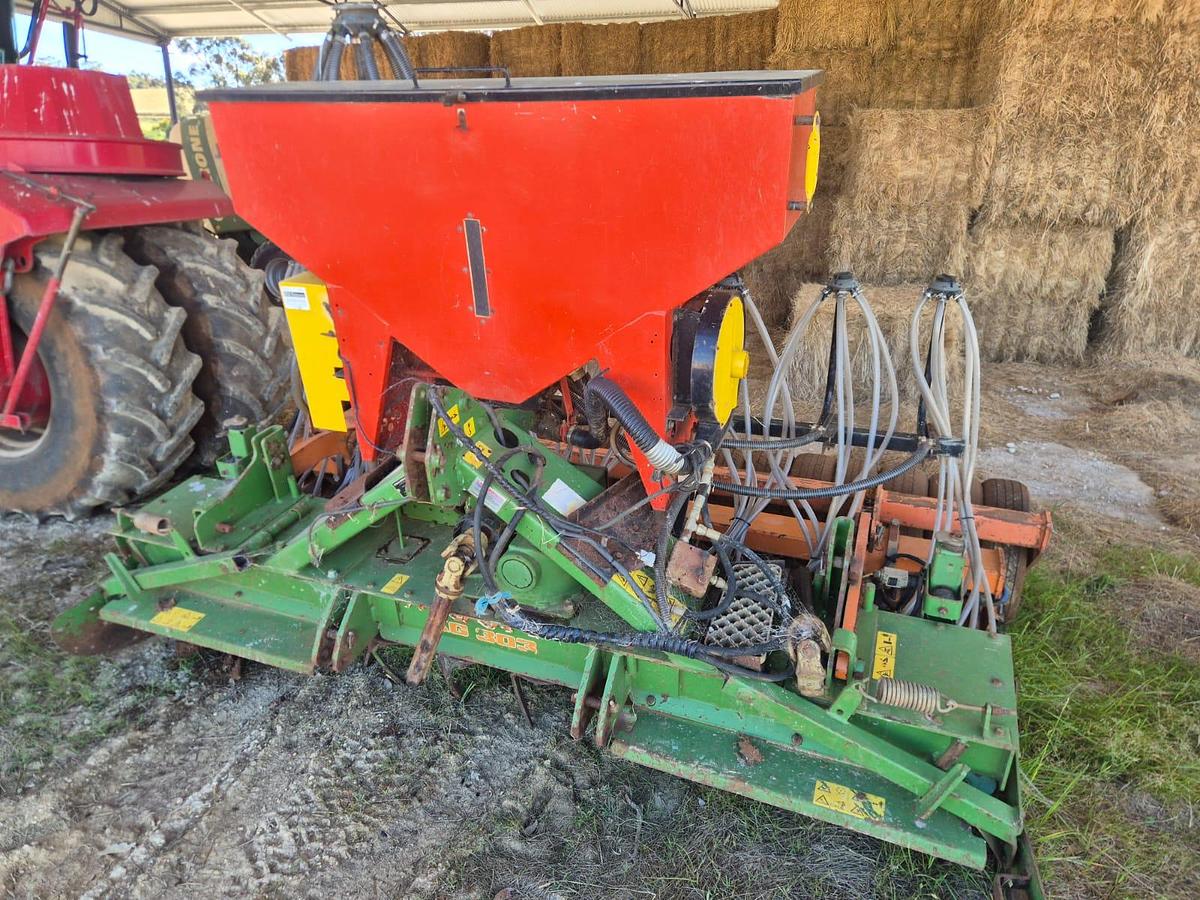 Used Amazone KG303 3M Power Harrow with PG Green Seed Box, Packer Roller & Multi Tyer Roller