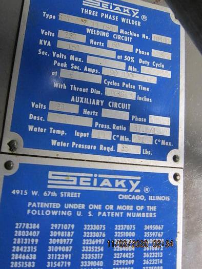 Refurbished Sciaky Spot Welder -- solid state controls 3 Phase
