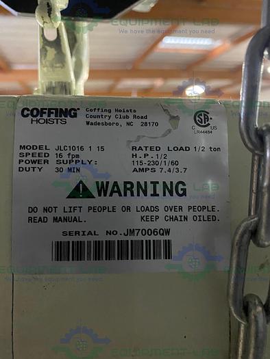 Used Vestil AHA-2-8-12 Aluminum Gantry Crane w/ Coffing JLC Hoist & CBTG Trolley