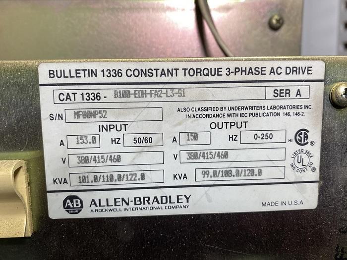 Used ALLEN BRADLEY 1336 75 HP AND 100 HP VFDS