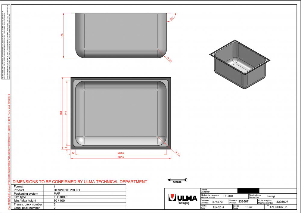 Ulma high speed thermoformer, TF700 with MAP option.