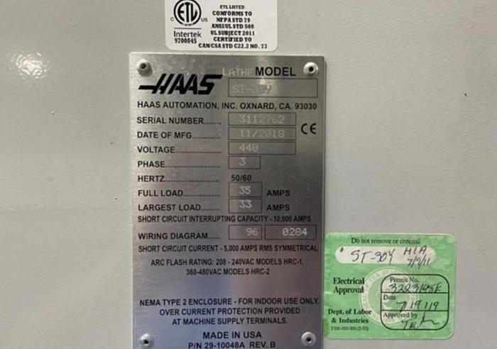 Used 2018 HAAS ST-30Y CNC Turning Center With Live Tooling