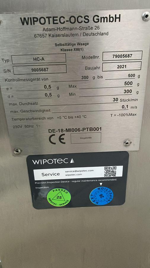 2021 Wipotec-OCS  Checkweigher HC-A-VA