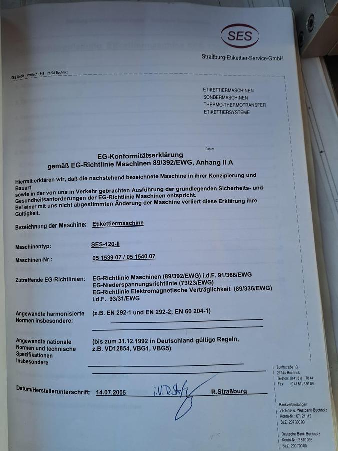 Gebraucht 2005 SES Straßburg Etikettier Service SES-120-II Haftetikettiermaschine für eckige und runde Gebinde
