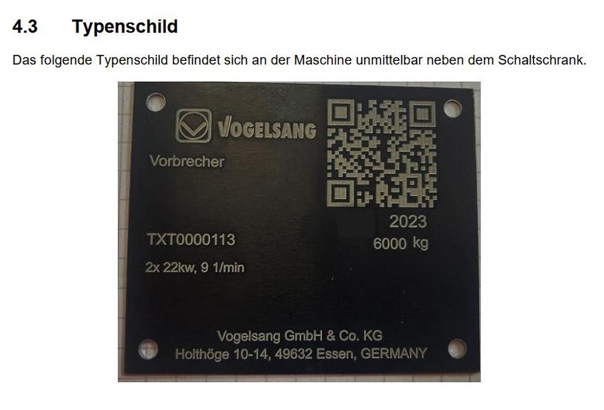 Gebraucht 2023 Vogelsang TXT0000113 Vorbrecher für TK - Blöcke