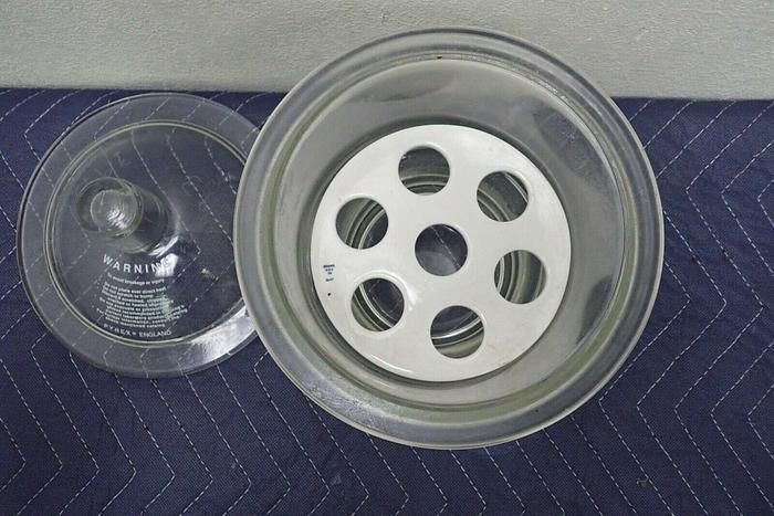 Used Pyrex 8 Inch Diameter Glass Desiccator with Lid and Coors Ceramic Plate