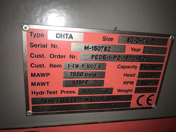 Used Unused Flowserve CHTA Boiler Feed pump.