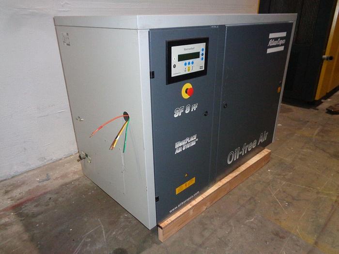 Used 2007 Atlas Copco 2007 Atlas Copco SF8 FF 10 hp rotary scroll oil free air compressor with dryer