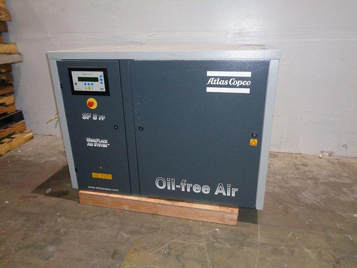 Used 2007 Atlas Copco 2007 Atlas Copco SF8 FF 10 hp rotary scroll oil free air compressor with dryer