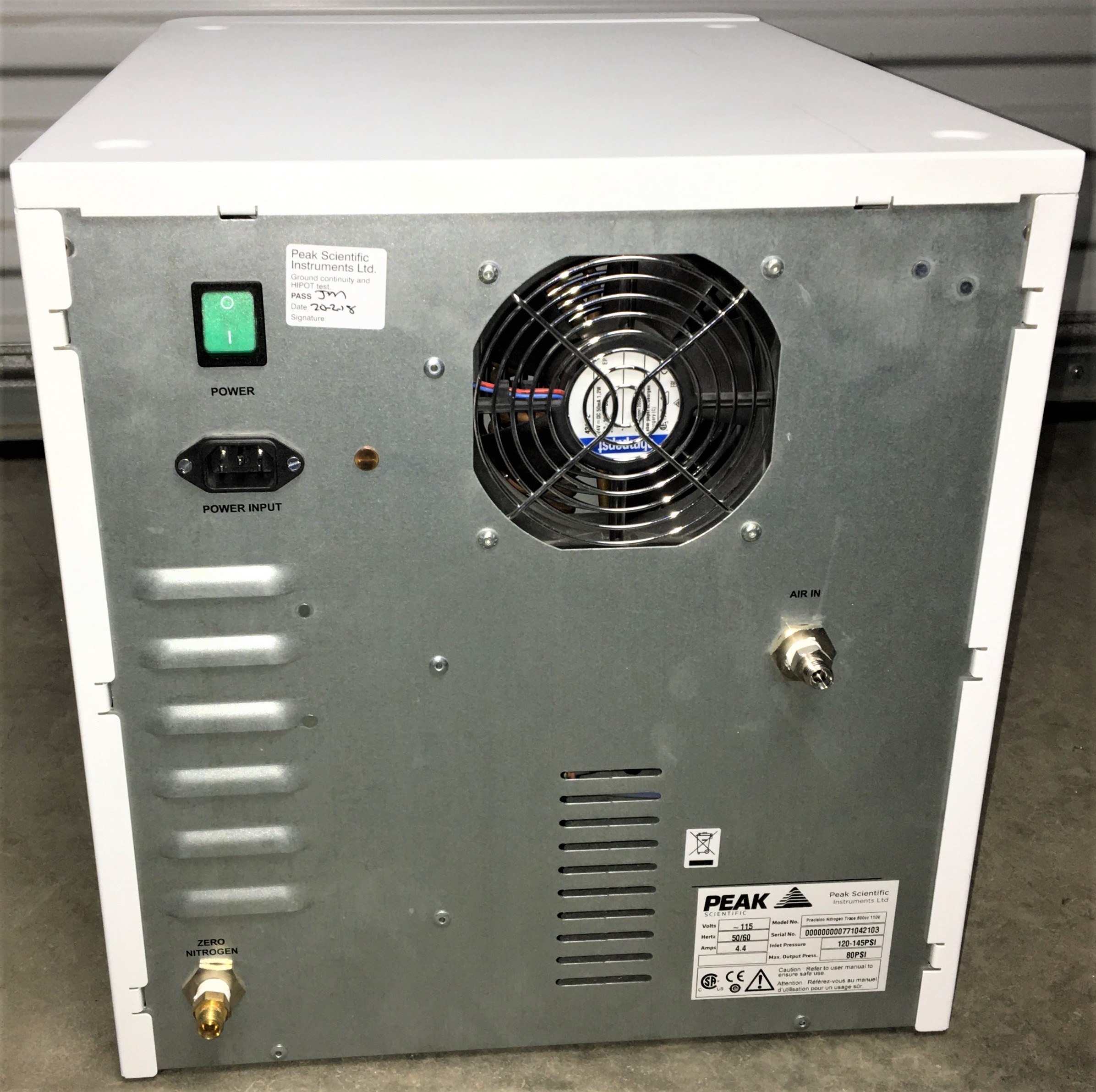 Used Peak Trace 600 Nitrogen Generator with Precision Air Compressor