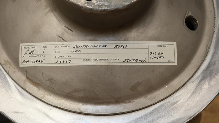 Unused Bird 200 Centriscreen Stainless Steel Pressure Screen Rotor#44579