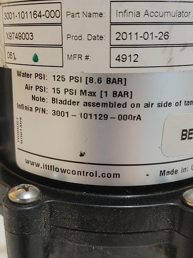 Parts Only Flowjet Mini Accumulation Tank 125 Water PSI 15 Air PSI (109)