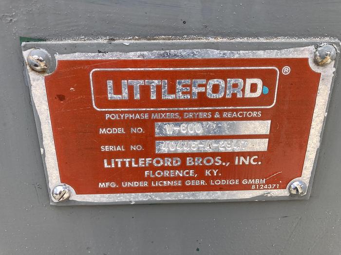 Used Litteford Model W-600 high intensity mixer with 600 liter capacity