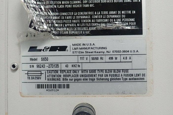 Used L&R Sweep Zone Quantrex S650 Model S 650 Ultrasonic Cleaner with Lid, Basket