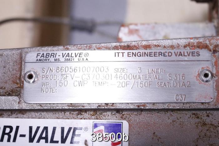 Used Fabri-Valve 3" Hand Operated Knife Gate Valve #38500