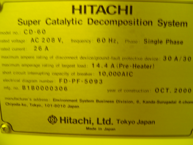 Used Hitachi  CD-60 Super Catalytic Decomposition System