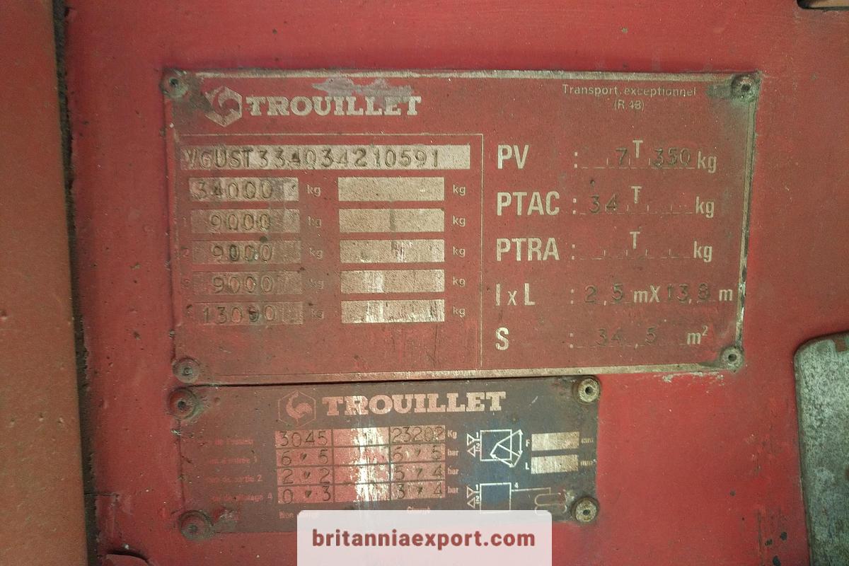 Used 1991 Trouillet  ST3340 Heavy Duty Flatbed Semi-Trailer Container Twist Locks 33500 Kg GVW