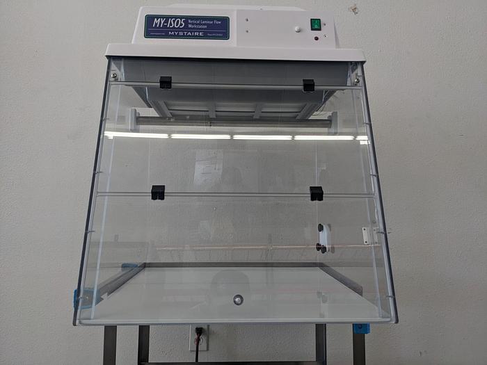 Used MyStaire MY-IS05 (MY-VLF24) Vertical Laminar Flow Cabinet w/ IV Bar, Spare Filters, & Manual 110v